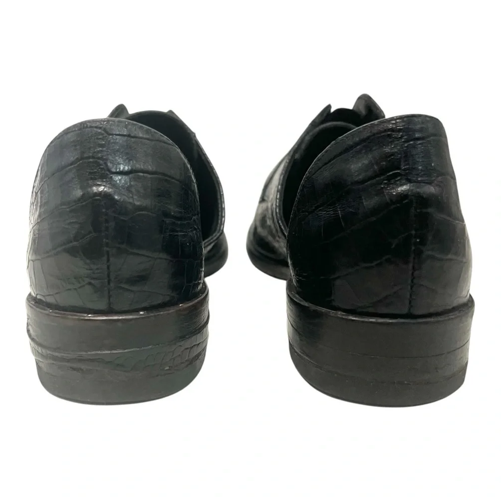 Freda Salvador Black Leather Croc Embossed D'Orsay Slip On Loafer Flat Women 7.5 - Picture 8 of 15